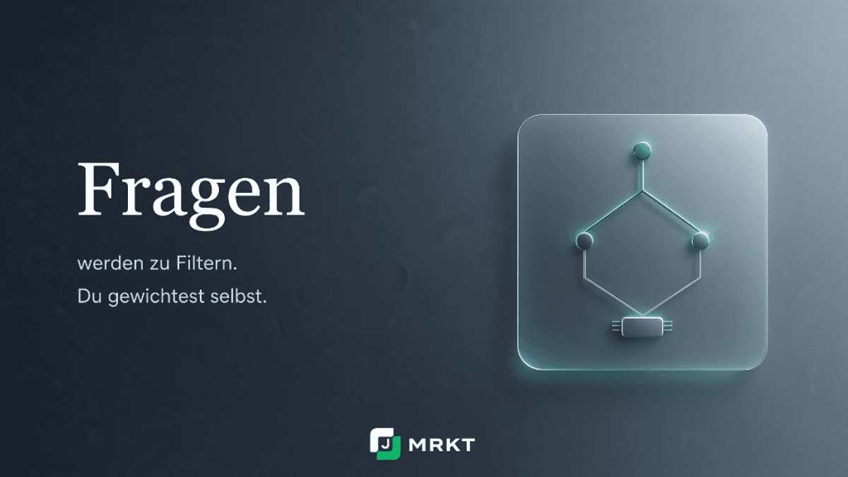 Magazin-Cover Fragen: Glas-Panel mit Filter-Schema — Illustration, kein Produktfoto