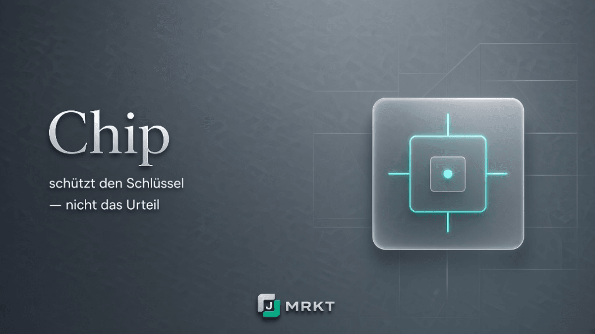 Magazin-Cover Chip: Glas-Panel mit Chip-Schema — Illustration, kein Produktfoto