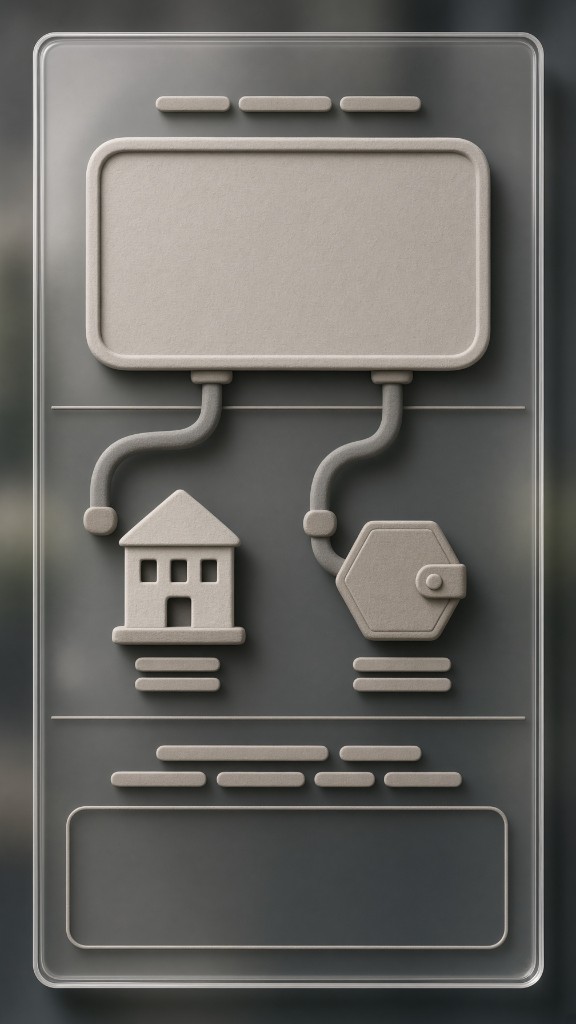 Karte teilt sich in Haus-Konto und Wallet — Illustration, kein Produktfoto